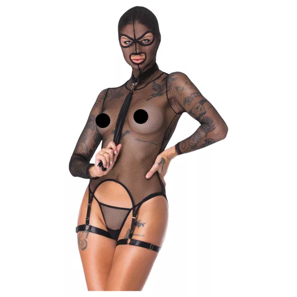 Bad Kitty - Set BDSM résille transparent avec fouet - noir - M