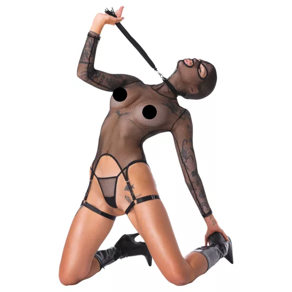 Bad Kitty - Set BDSM résille transparent avec fouet - noir - M