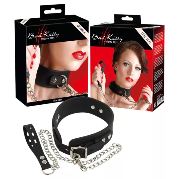 Bad Kitty - collier et laisse en silicone - noir