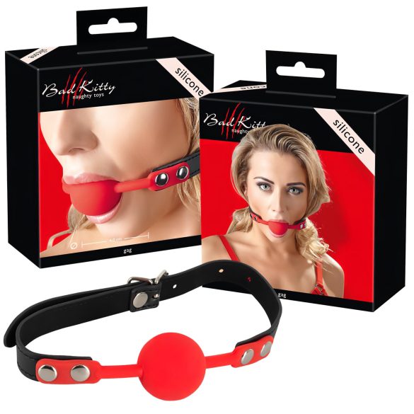 Bad Kitty - bâillon silicone avec sangle cuir (rouge)