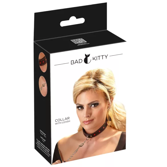 Bad Kitty - collier cœur avec laisse en métal - noir