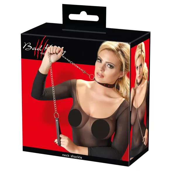 Bad Kitty - collier cœur avec laisse en métal - noir
