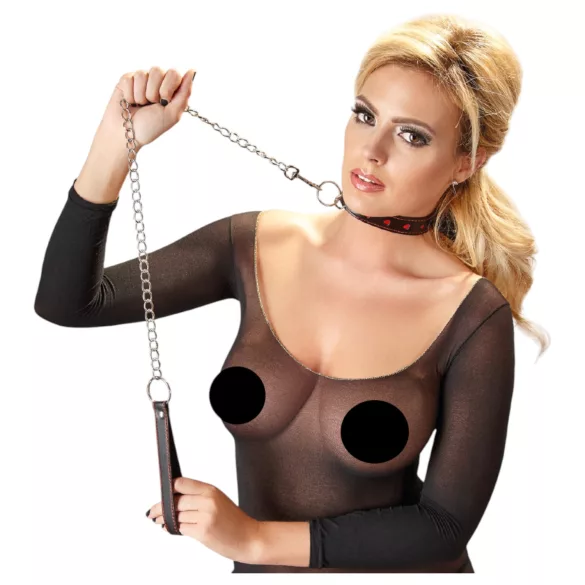 Bad Kitty - collier cœur avec laisse en métal - noir