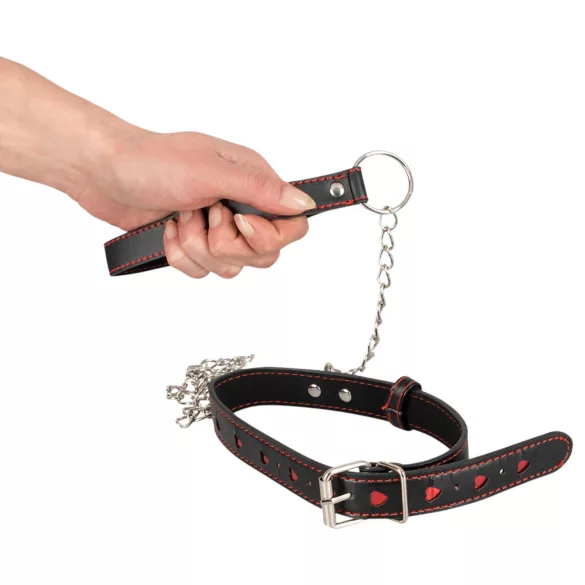 Bad Kitty - collier cœur avec laisse en métal - noir