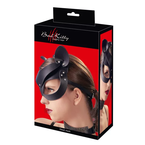 Bad Kitty - masque chat simili cuir strass - noir (S-L)