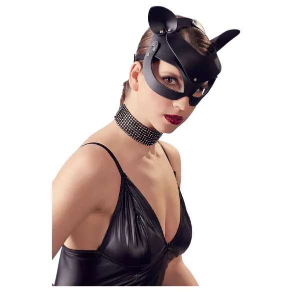 Bad Kitty - masque chat simili cuir strass - noir (S-L)