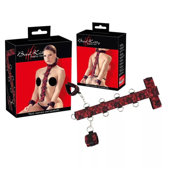 Bad Kitty - kit de fixation bras-nuque - bondage asiatique - rouge-noir