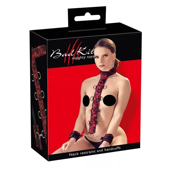Bad Kitty - kit de fixation bras-nuque - bondage asiatique - rouge-noir
