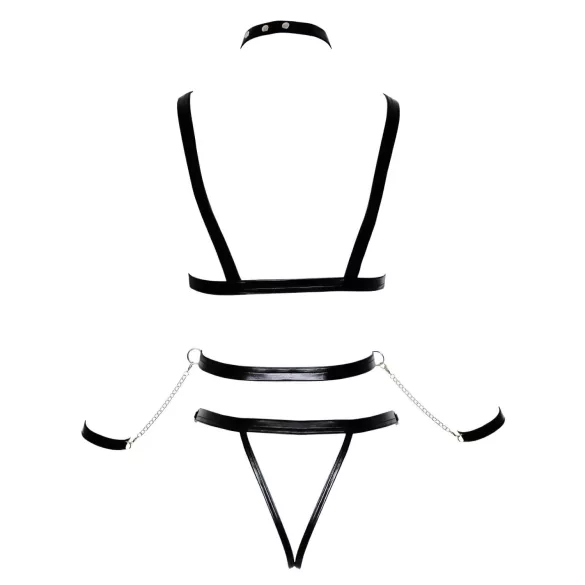 Bad Kitty - harnais clouté et menottes en noir