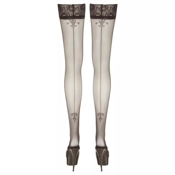 Cottelli - bas jarretières motif fleur liseré rayé - noir - 5