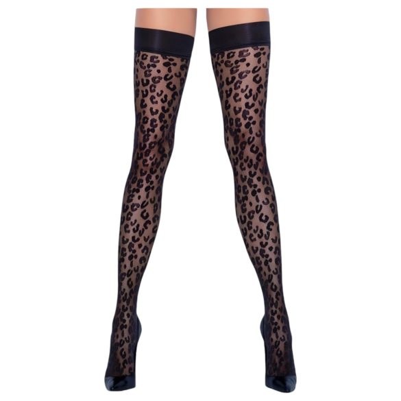 Cottelli Legwear - bas jarretières motif léopard (noir)