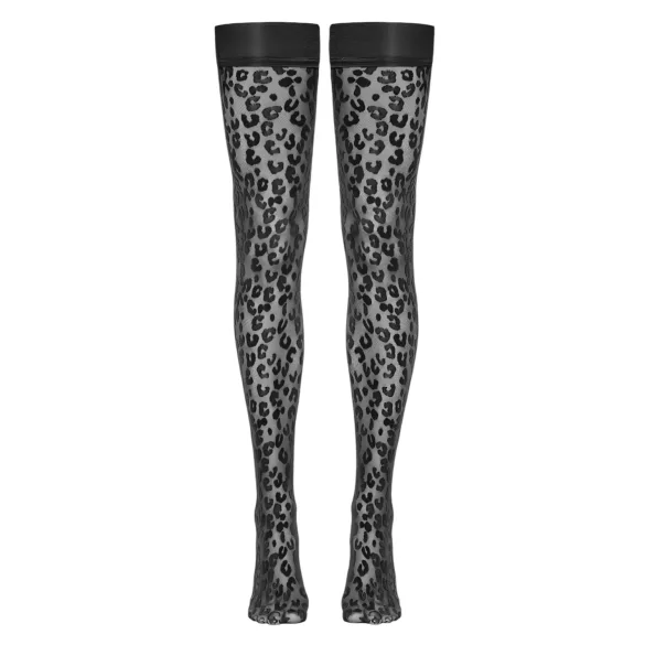Cottelli Legwear - bas jarretières léopard - noir - 4