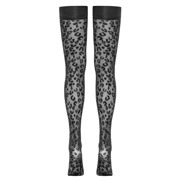 Cottelli Legwear - bas jarretières léopard - noir - 4