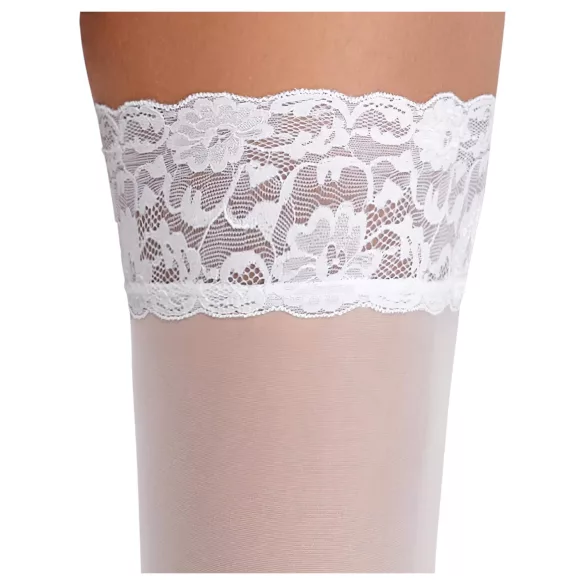 Cottelli - bas autofixant dentelle fleurie - blanc