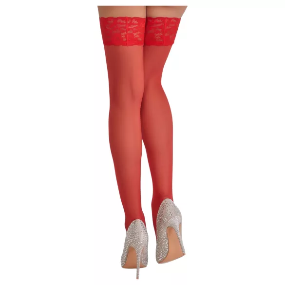 Cottelli - bas autofixants dentelle fleurie - rouge