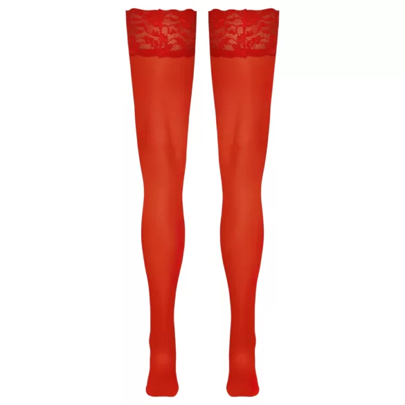 Cottelli - bas autofixants dentelle fleurie - rouge - 3/M-L
