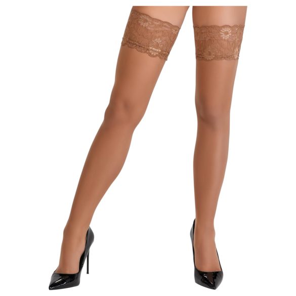 Cottelli - Bas autofixant en dentelle florale (naturel) - 3/M-L