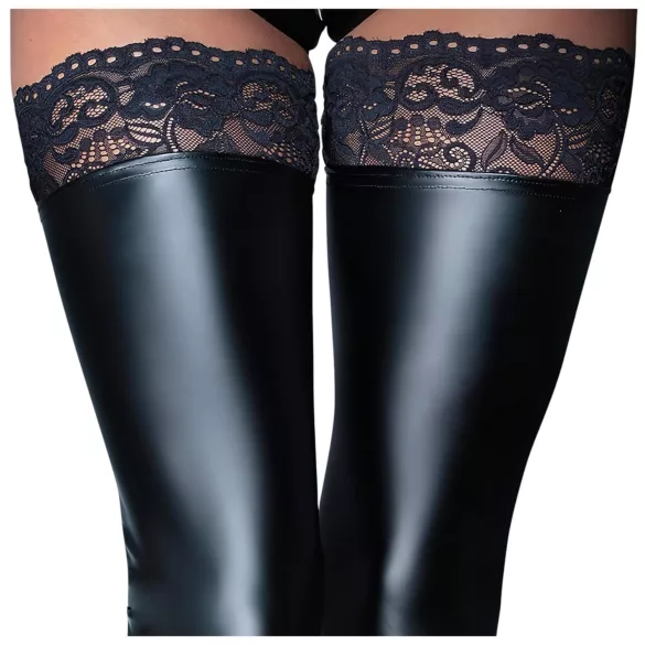 Noir - bas autofixants brillants dentelle - noir - L