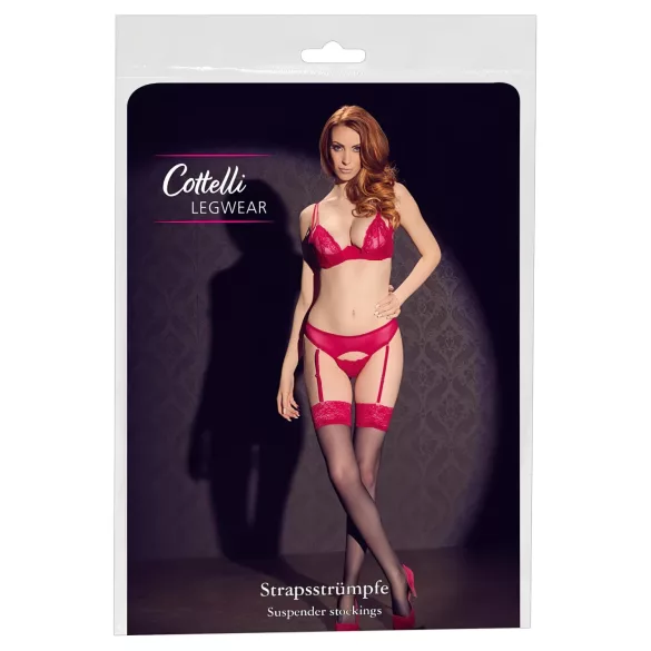 Cottelli - bas rouge dentelle (noir) - 6
