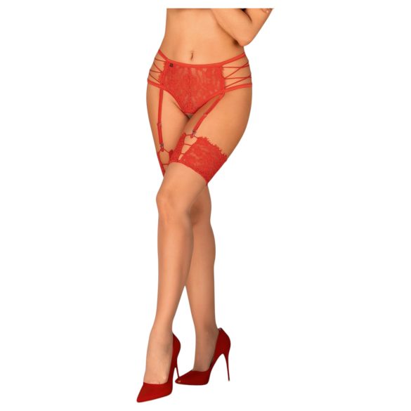 Obsessive - bas autofix dentelle (rouge-naturel)