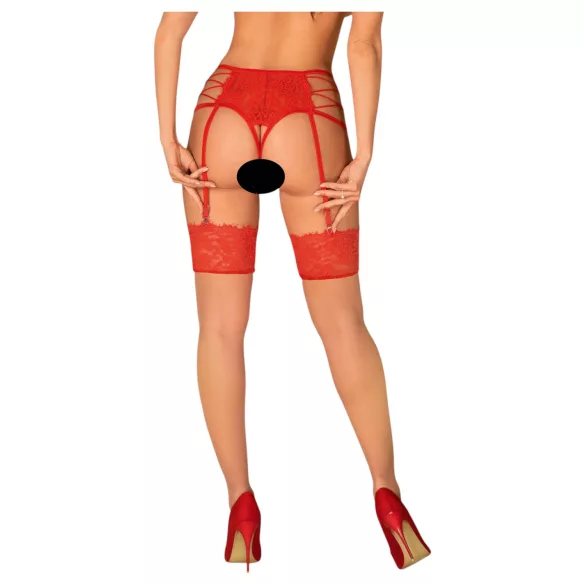Obsessive - bas jarretières dentelle - rouge/beige