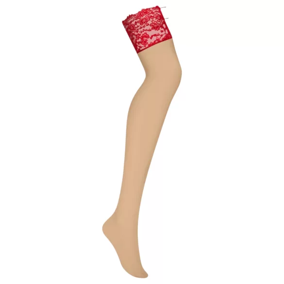 Obsessive - bas jarretières dentelle - rouge/beige