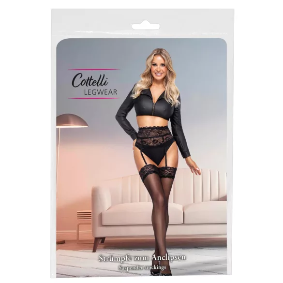 Cottelli - bas jarretières soyeux - noir - L