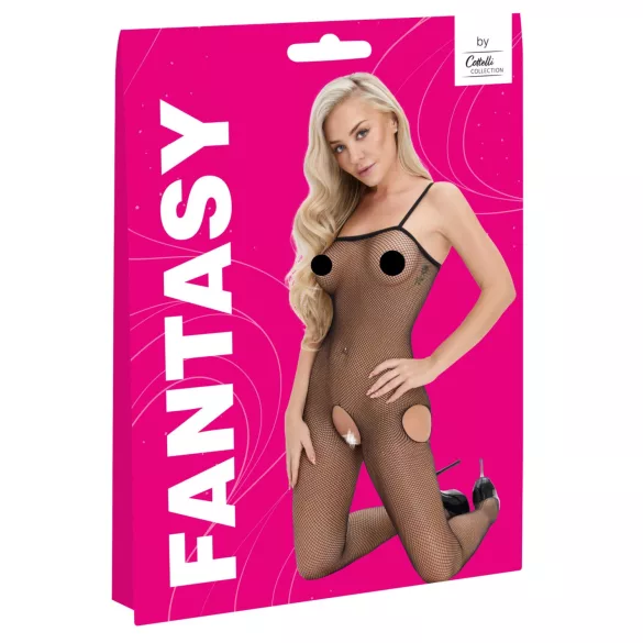 Cottelli Fantasy - combinaison résille noire ouverte avec découpes sur les hanches (S-L)