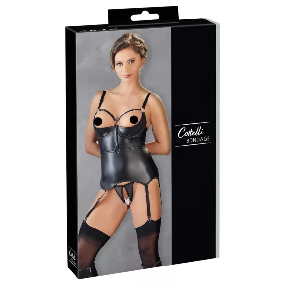 Cottelli Bondage - haut push-up brillant avec menottes (noir) - XL