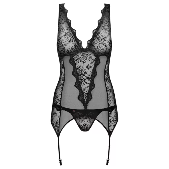 Obsessive - Ensemble soutien-gorge brodé et string - noir - L/XL