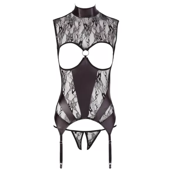Abierta Fina - ensemble ouvert en dentelle scintillante - noir - M