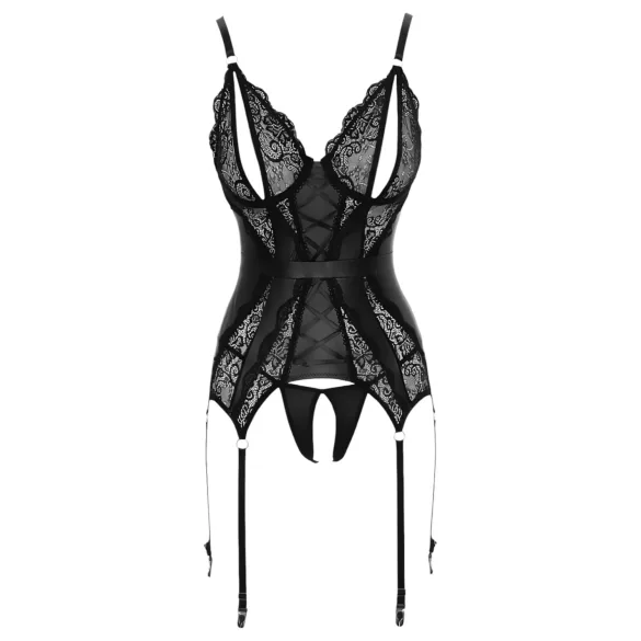 Cottelli - ensemble haut ouvert en dentelle et string - noir - M