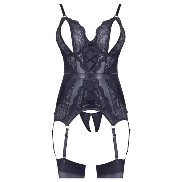 Cottelli - ensemble haut ouvert en dentelle et string - noir - M