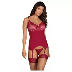   Obsessive Rosalyne - haut porte-jarretelles lacé bordeaux avec string (S/M)