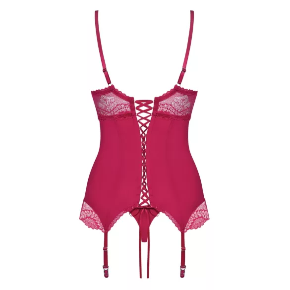 Obsessive Rosalyne - haut porte-jarretelles lacé bordeaux avec string (S/M)