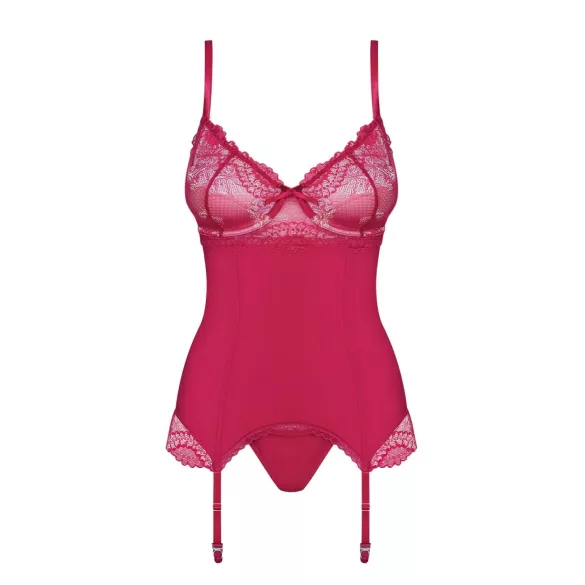 Obsessive Rosalyne - haut porte-jarretelles lacé bordeaux avec string (S/M)