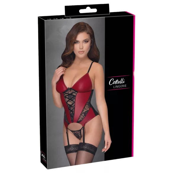 Cottelli - corset porte-jarretelles à empiècements en dentelle avec string (rouge)