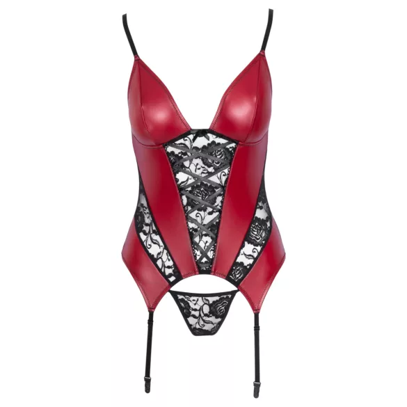 Cottelli - corset porte-jarretelles à empiècements en dentelle avec string (rouge)