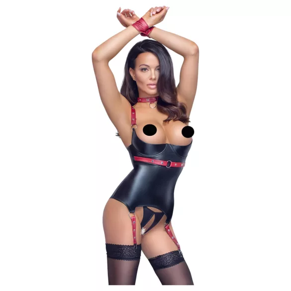 Cottelli Bondage - Haut push-up brillant avec collier - noir - XL