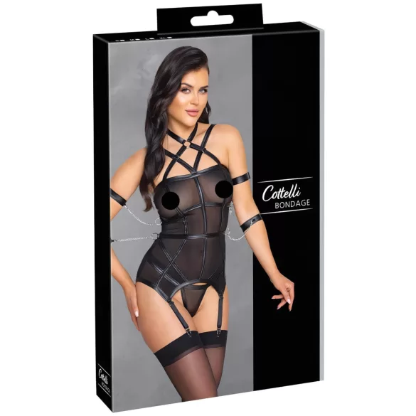 Cottelli Bondage - haut à sangles, menottes et string (noir)