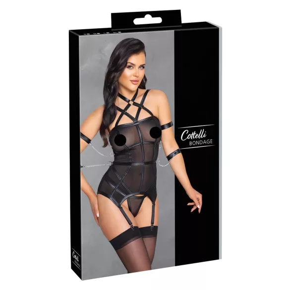 Cottelli Bondage - haut à sangles, menottes et string (noir) - M
