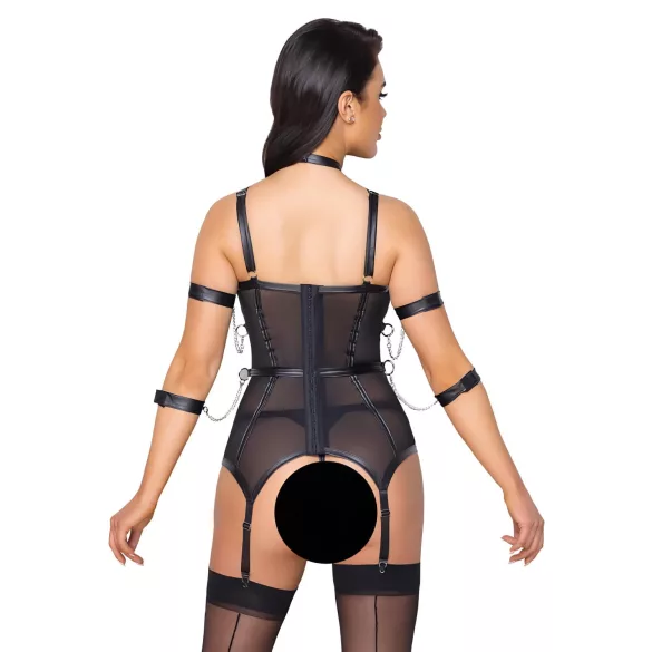 Cottelli Bondage - haut à sangles, menottes et string (noir) - M