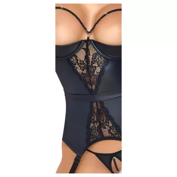 Abierta Fina - soutien-gorge ouvert avec porte-jarretelles - noir