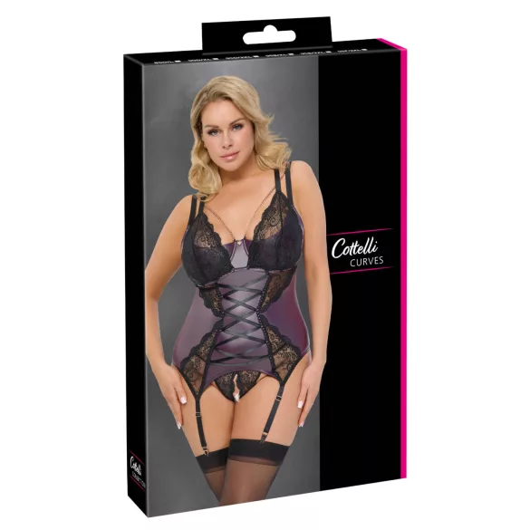 Cottelli Curves - Ensemble de lingerie en dentelle à lacets (violet) - 90D/XL