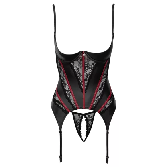 Cottelli - corset avec porte-jarretelles et string ouvert (noir)