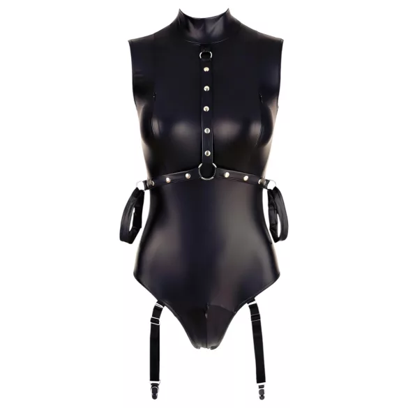 Cottelli Bondage - body sans manches brillant et menottes pour bras - noir - L