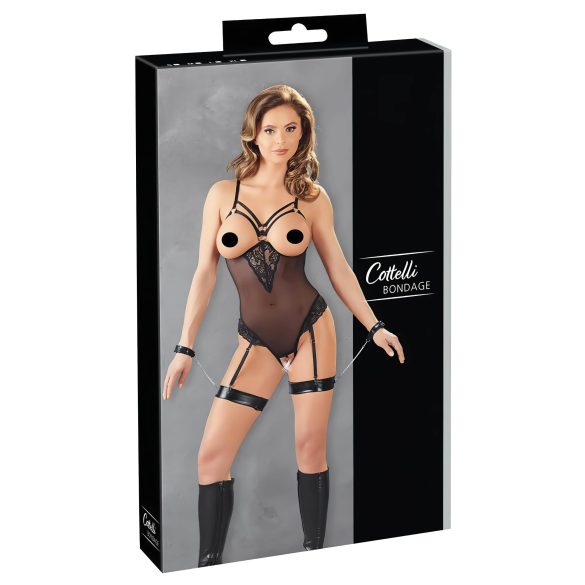 Cottelli Bondage - body anneaux métal et menottes (noir) - M