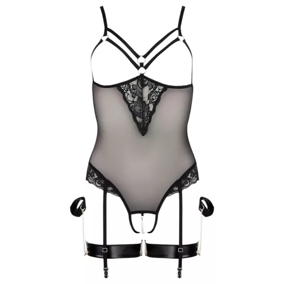 Cottelli Bondage - body anneaux métalliques et menottes bras - noir - M