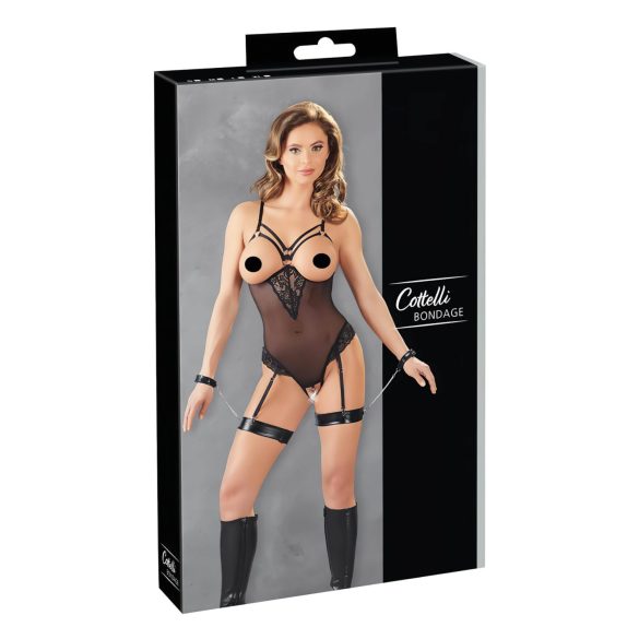 Cottelli Bondage - body anneaux métal et menottes (noir) - XL