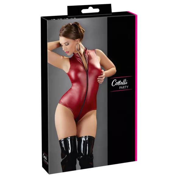 Cottelli Party - body brillant sans manches à fermeture éclair (rouge)
